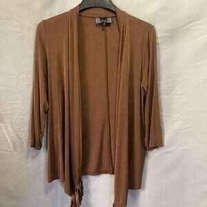 EUC Slinky Brand Women's Brown Fringe 3/4 Sleeve Cardigan Jacket size Medium